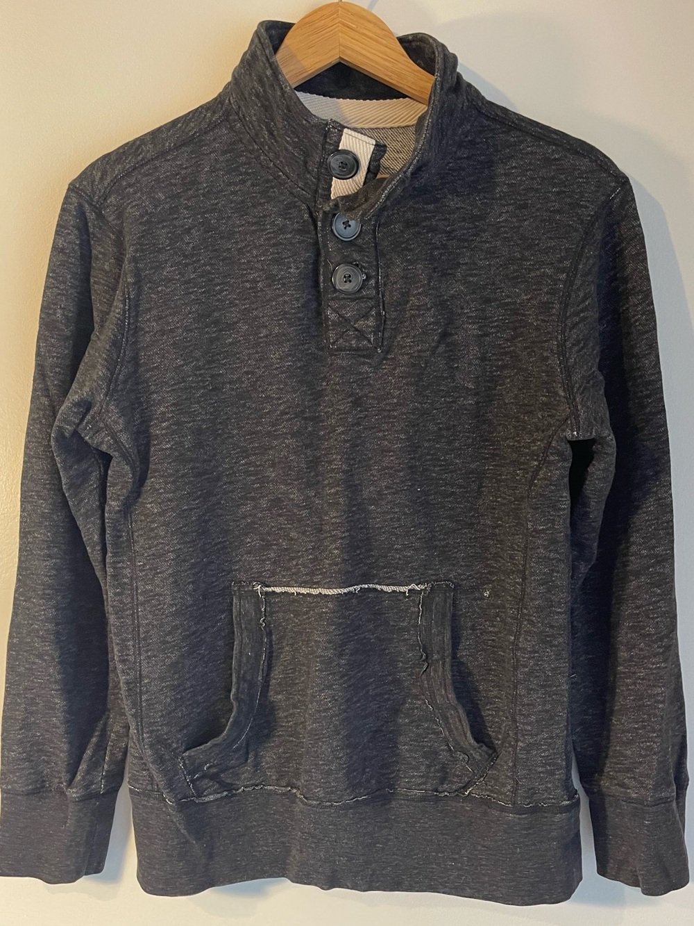 Distillery Dark Charcoal Grey Button Neck Pullover Hoodie Sweatshirt S Flaws